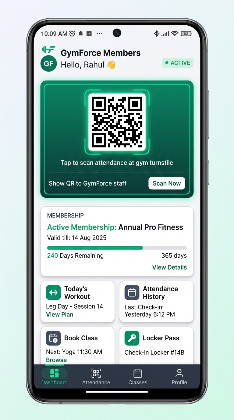 GymForce Member Mobile App Interface